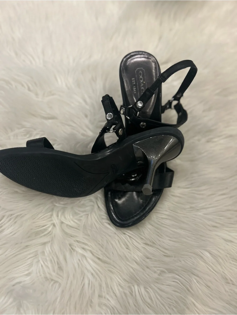 Coach Black Leather Ankle-Strap Sandals
